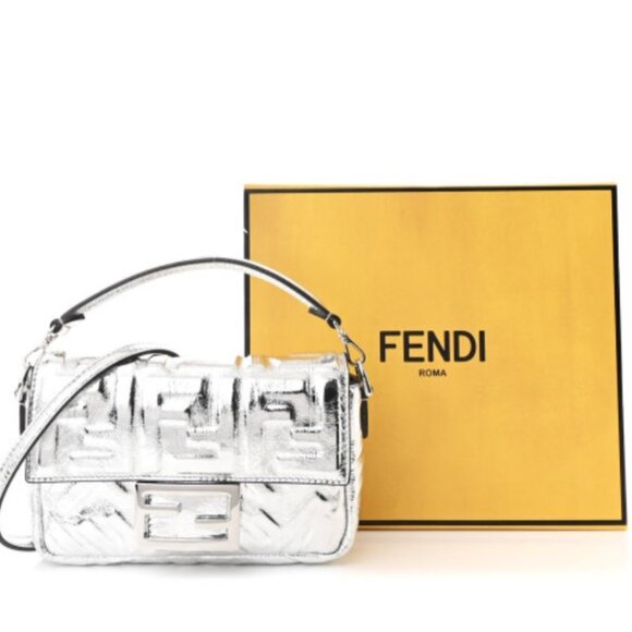 Fendi Rock Millennium FF 1974 Embossed Mini Baguette in Palladio - Picture 1 of 12